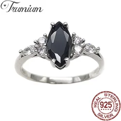 Trumium 1ct S925 Silver Ring Marquise Black Agate White Zircon Rings for Women Vintage Luxury Wedding Bands Fine Jewelry Gifts