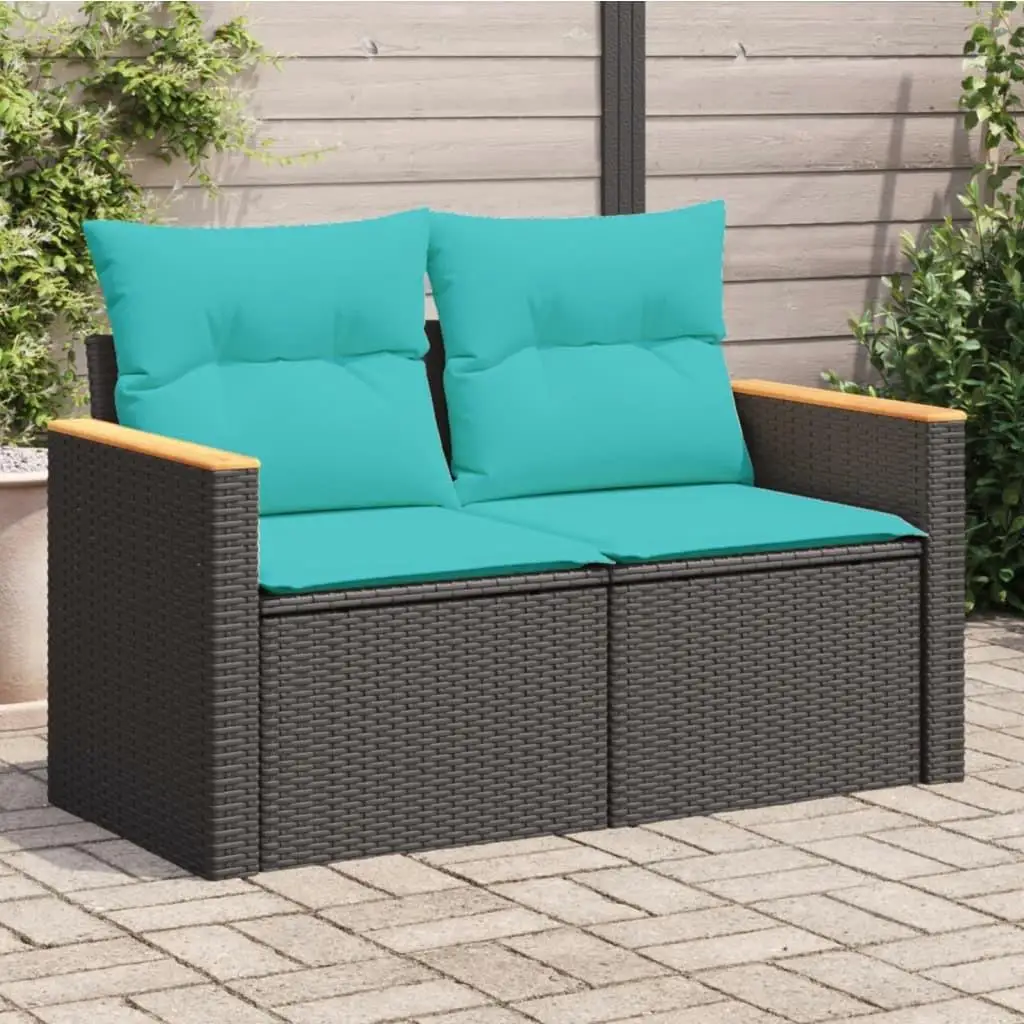 2-Seater Black Poly Rattan Patio Sofa with Cushions – Stylish Outdoor Seating