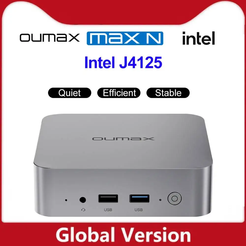 OUMAX MAX N Intel J4125 Mini PC Quiet 4C4T 1000M LAN DDR4 8GB 256GB 128GB Desktop Computer VS GK Mini S12 T8 Pro GMKtec GK3V