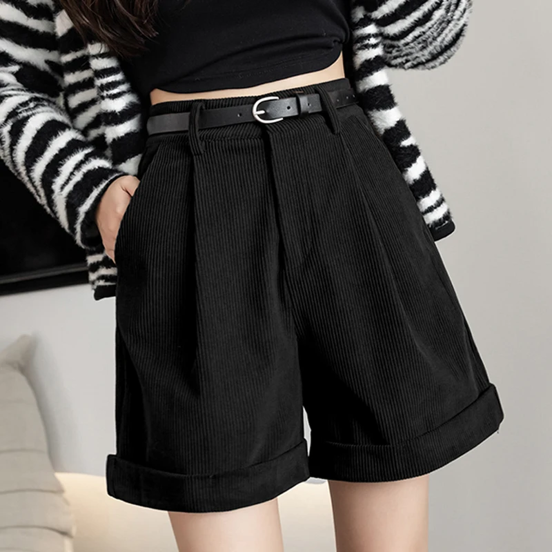 

Шорты-кюлоты из вельвета на флисовой подкладке с высокой талией для женщин среднего возраста, осенне-зимние, повседневные, для ношения с ботинками