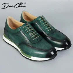 DAOCHEN LUXURY MEN CASUAL LEATHER SHOES FASHION LACE UP SPORT GREEN MENS DRESS SHOES PATCHWORK SNEAKER SHOES FOR MEN