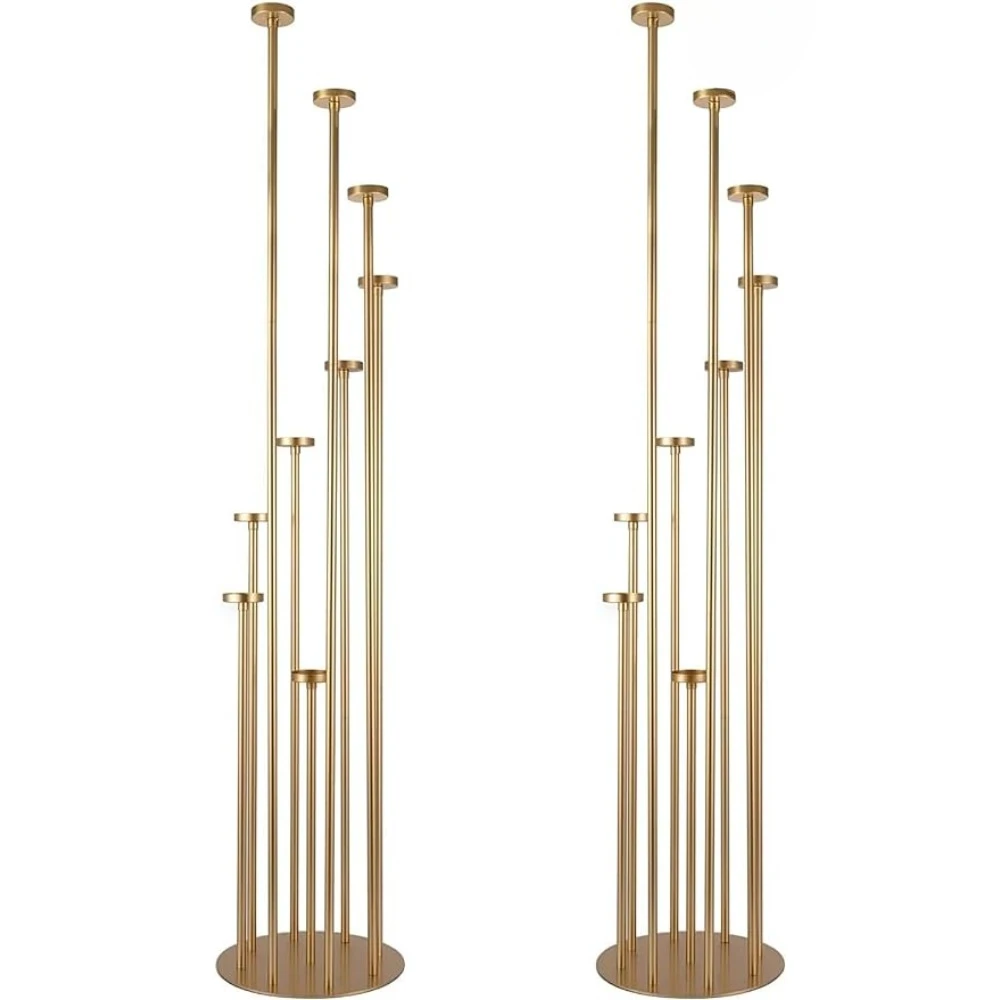 Gold 9 Arm Pillar Candle Holder, Metal Candelabra, Candle Centerpieces, Stick Holders, 46.06