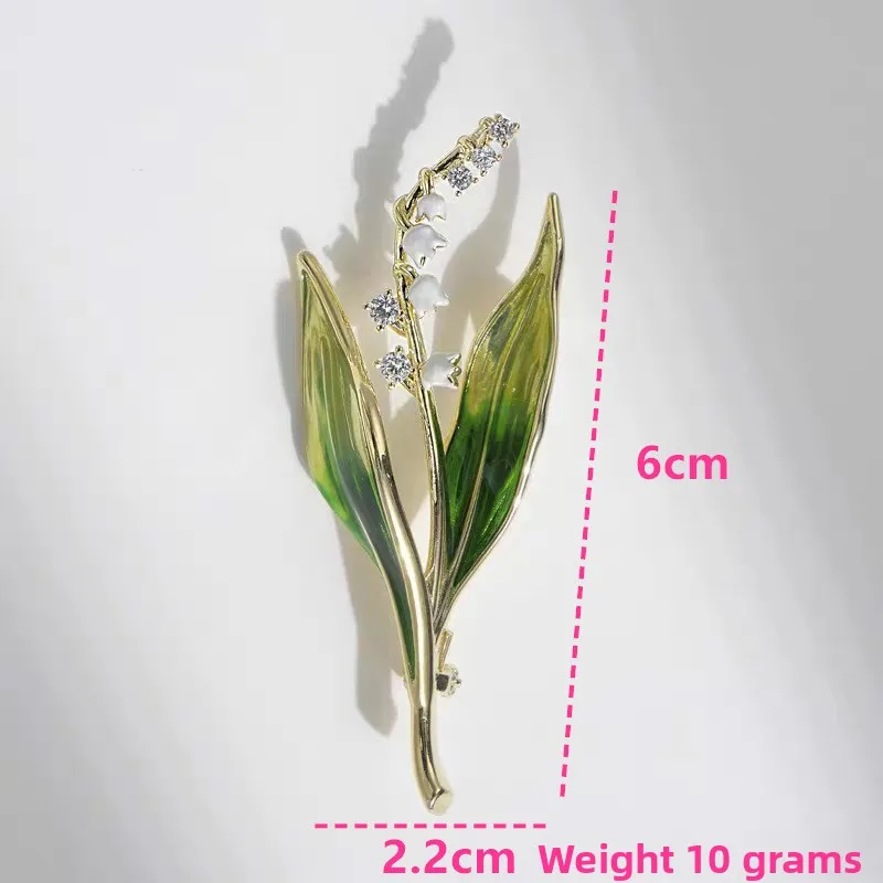 Enamel lily of the valley brooch, light luxury luxury green dripping oil corsage, clothing anti-light pin accessory for women