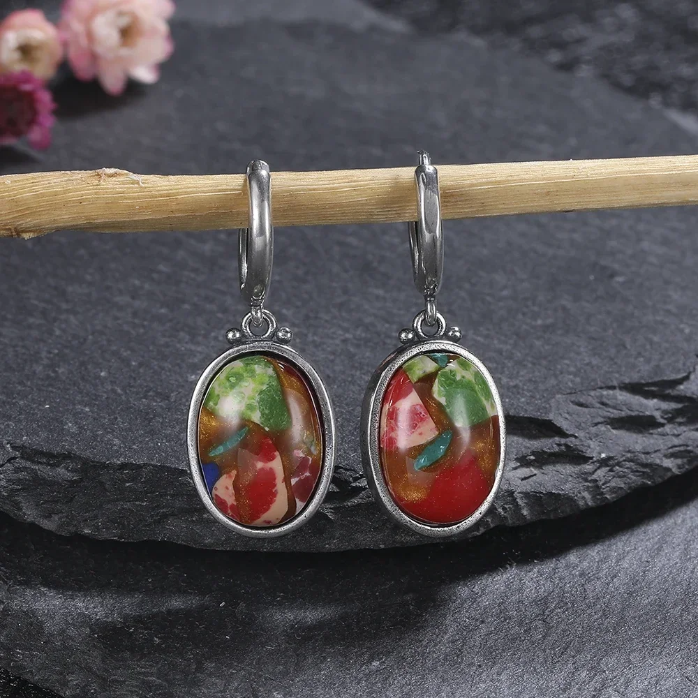 Emperor Stone Earrings S925 Silver Vintage Elegance Irregular Oval Cutout Classic Vintage Jewelry Gifts for Women