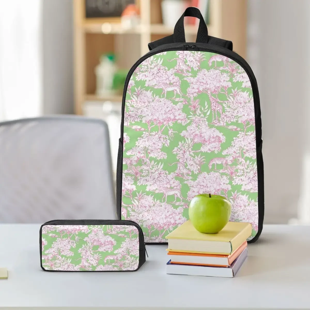 Forest Toile De Jouy Backpack Boys Girls BookBag School Bag Shoulder Bags 3ps Insulated Lunch Bag Pencil Case