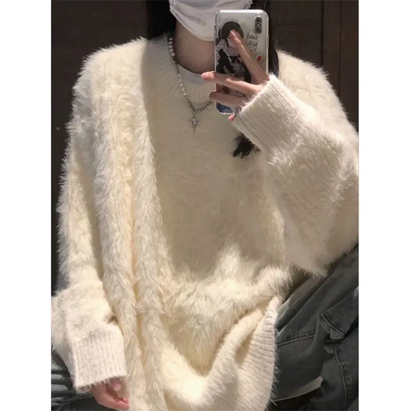 

Soft Thiened Men's Knitted Sweater Winter Casual Loose Sle Camere Sweater Trendy Lazy Sle Couple's Knitwear