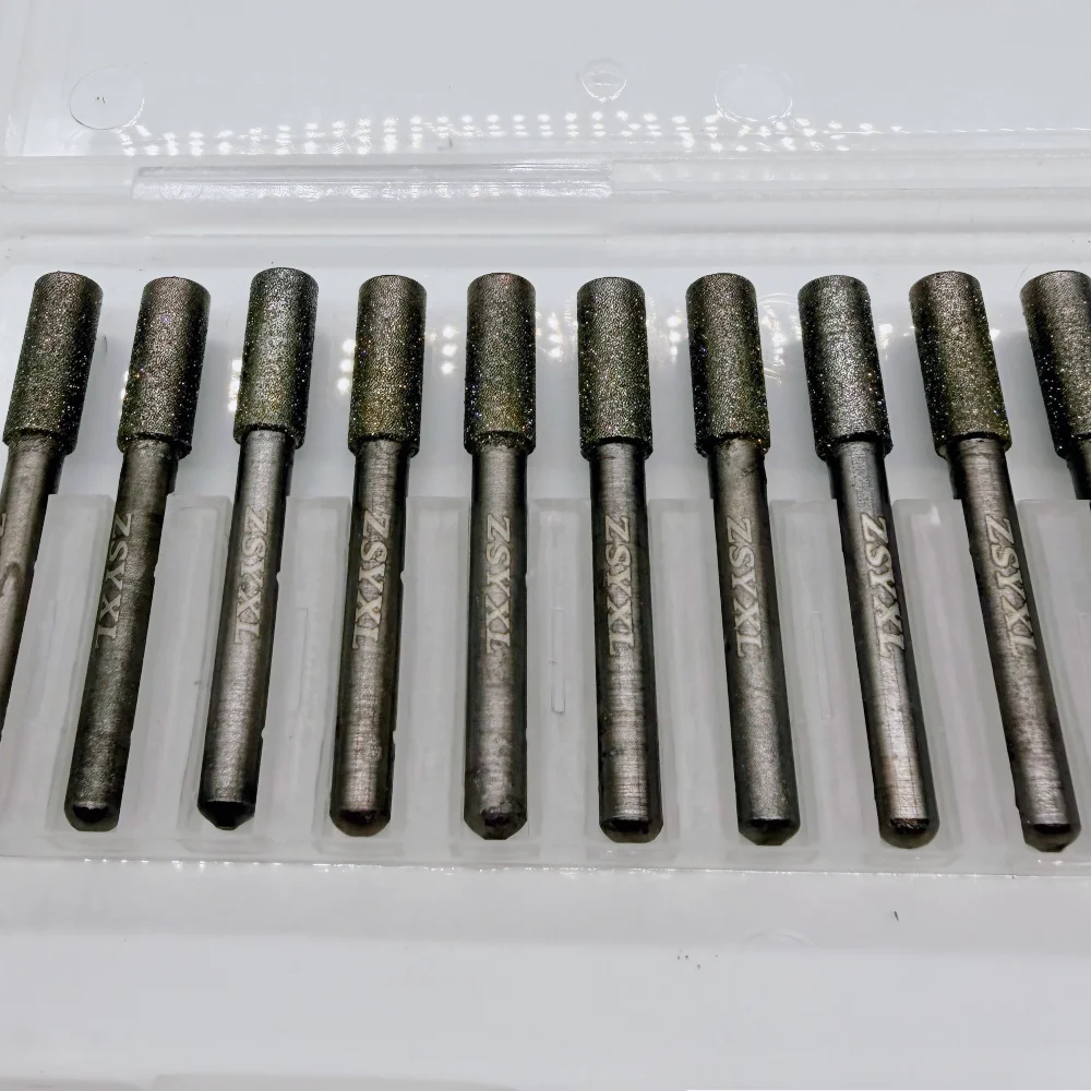 20pcs Cylindrical Burs L60mm 6mm Shank 8mmm Head Rotary Tool Drill Grinding Bit for Polishing Jade, Stone, Marble, Glass