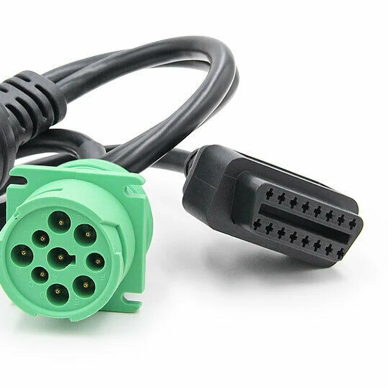 Super Sale J1939 Splitter 9 Pin Green Type 2 Male Plug to Female and 16 Pin OBD2 Y Cable Adapter Converter for Commercial Truck
