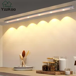 Luz LED nocturna para debajo del armario, lámpara de aluminio con Sensor de movimiento PIR, recargable, 17/30/60cm