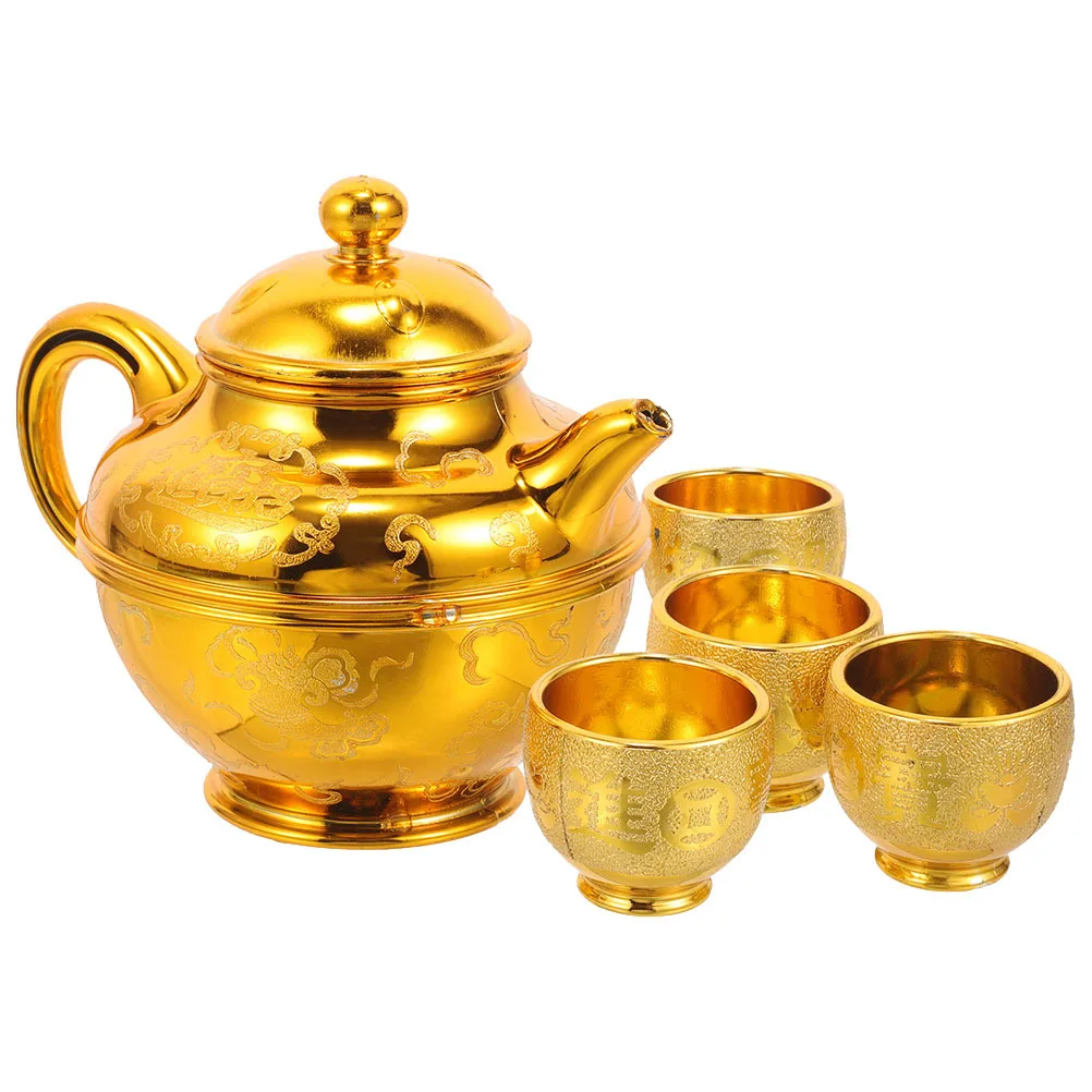 

1 set 1 Set Tea Pots Cups Offering Cup Kettle Sturdy Pp Smooth Edges Worship Accessory Retro Decorative Cup Household