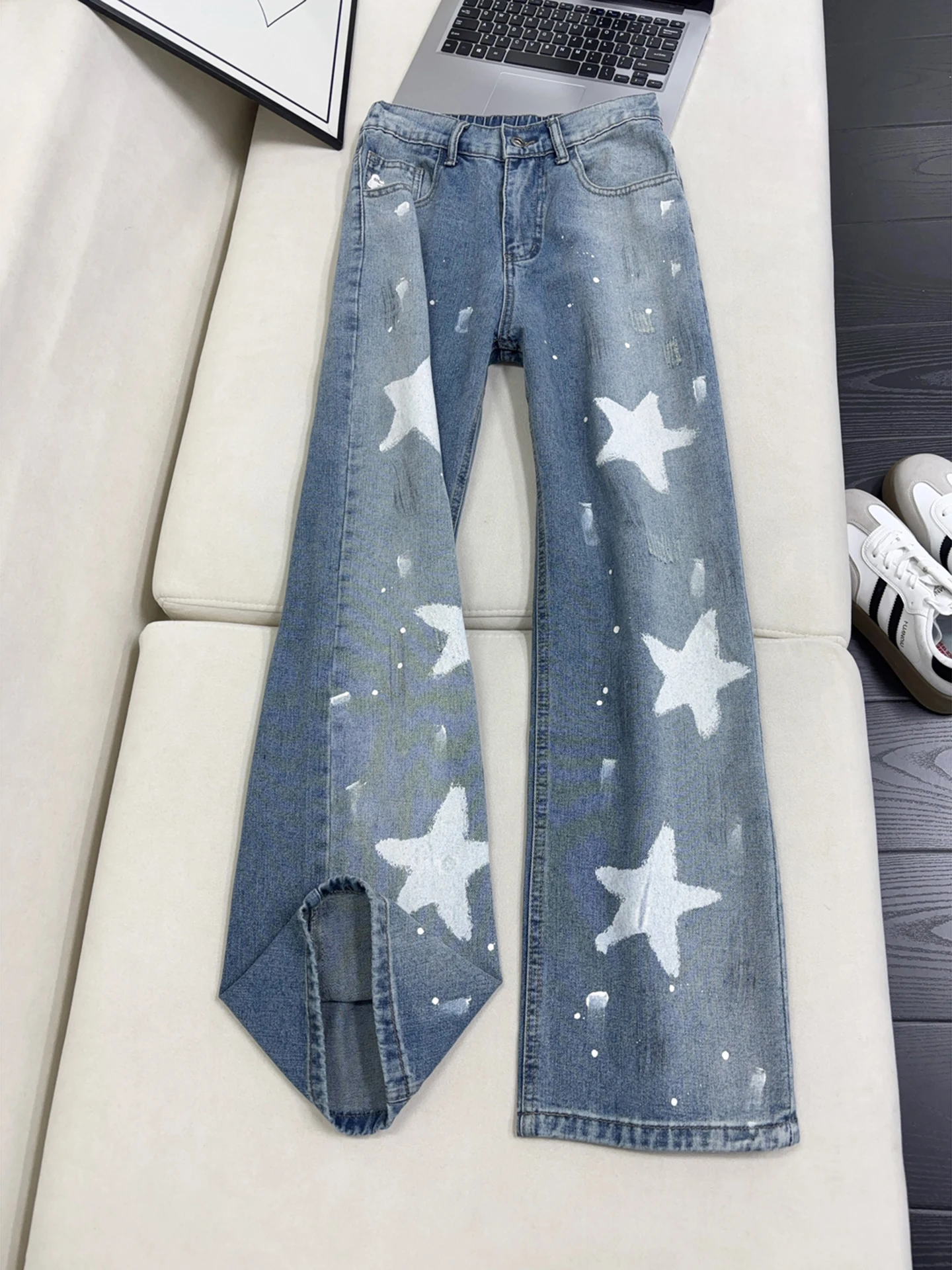 

Мужские джинсы Cleanfit American Sle High Street Tie Dye Knife, прямые, слегка расклешенные, из хлопка, полиэстера и спандекса