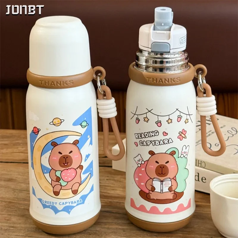 

500ml Capibara Thermos Bottles With Straw 316 Stainless Steel Children Insulated Cup Cute Cartoon Student Thermal Water Cup New