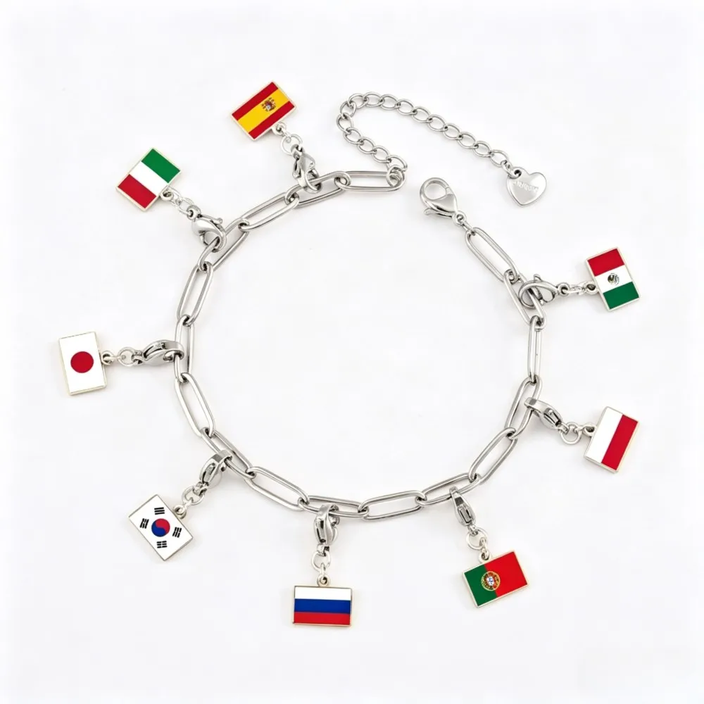 Fashion Flag Pendant For Women Men Cute Flag Charm Bracelet DIY Making Silver Color Jewelry Neckalce Accessories Wholesale