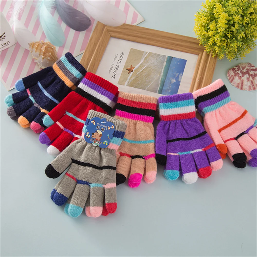 Winter Knitted Children's Gloves Full Finger Boy Girl Glove Warm Thick Kids Gloves Baby Gloves Candy Color Cotton Mittens