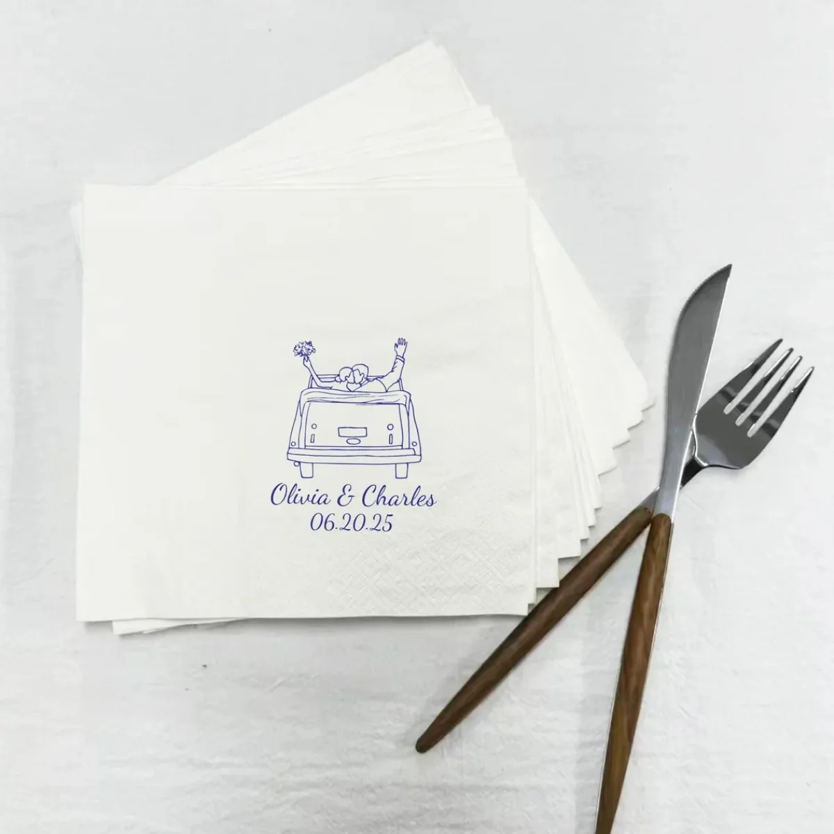 50pcs Just Married Car Cocktail Napkin, Personalized Wedding Napkins, Engagement Party Napkins, Anniversary Napkins, Rehearsal D