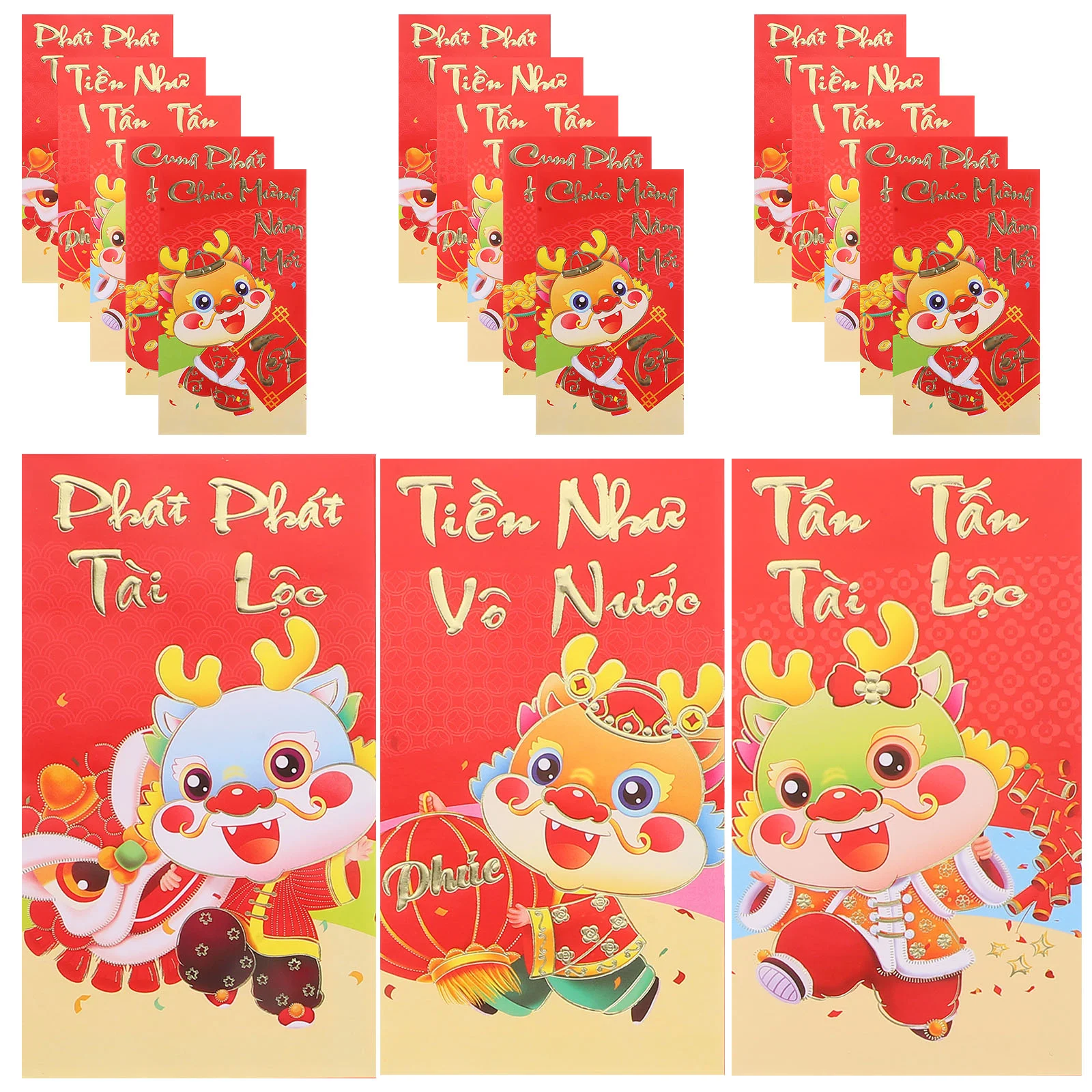 36 Pcs Vietnamese Red Envelope Cartoon 2024 Money Bag Packets Pocket New Year Pockets Spring Festival