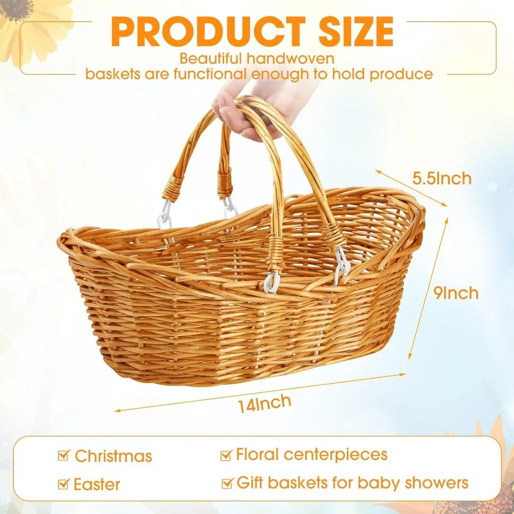 6 Pcs Wicker Picnic Basket with Handle, Hand Woven Harvest Basket Bulk, Wicker Flower Basket for Storage