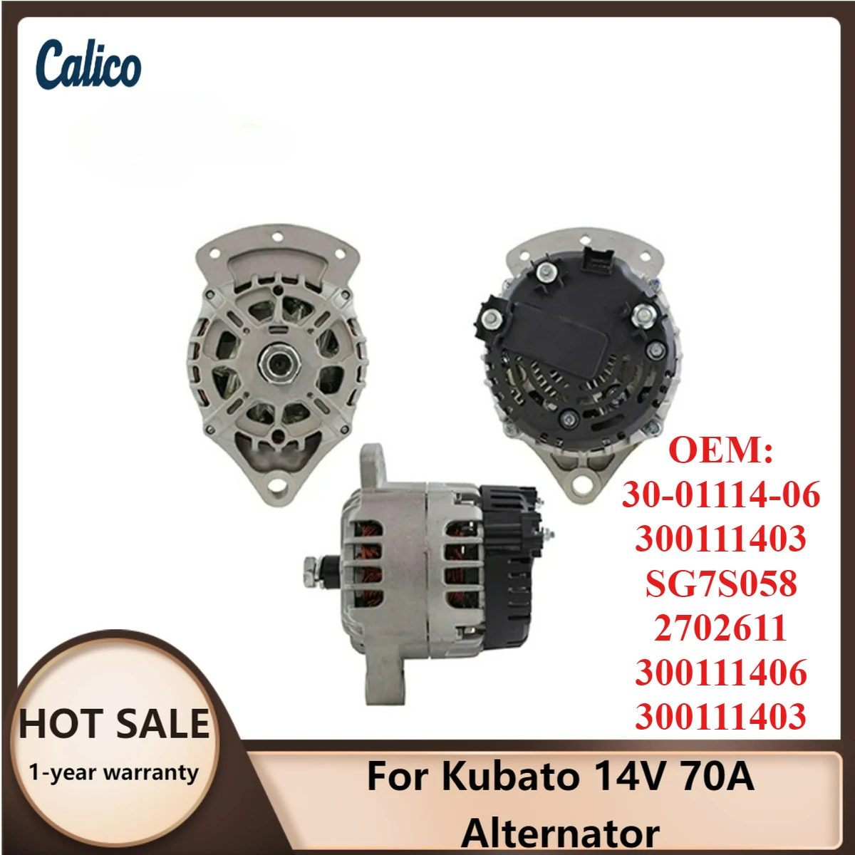 

High Quality Material Selection for Kubato 14V 70A Alternator 30-01114-06 300111403 SG7S058 2702611 300111406 300111403