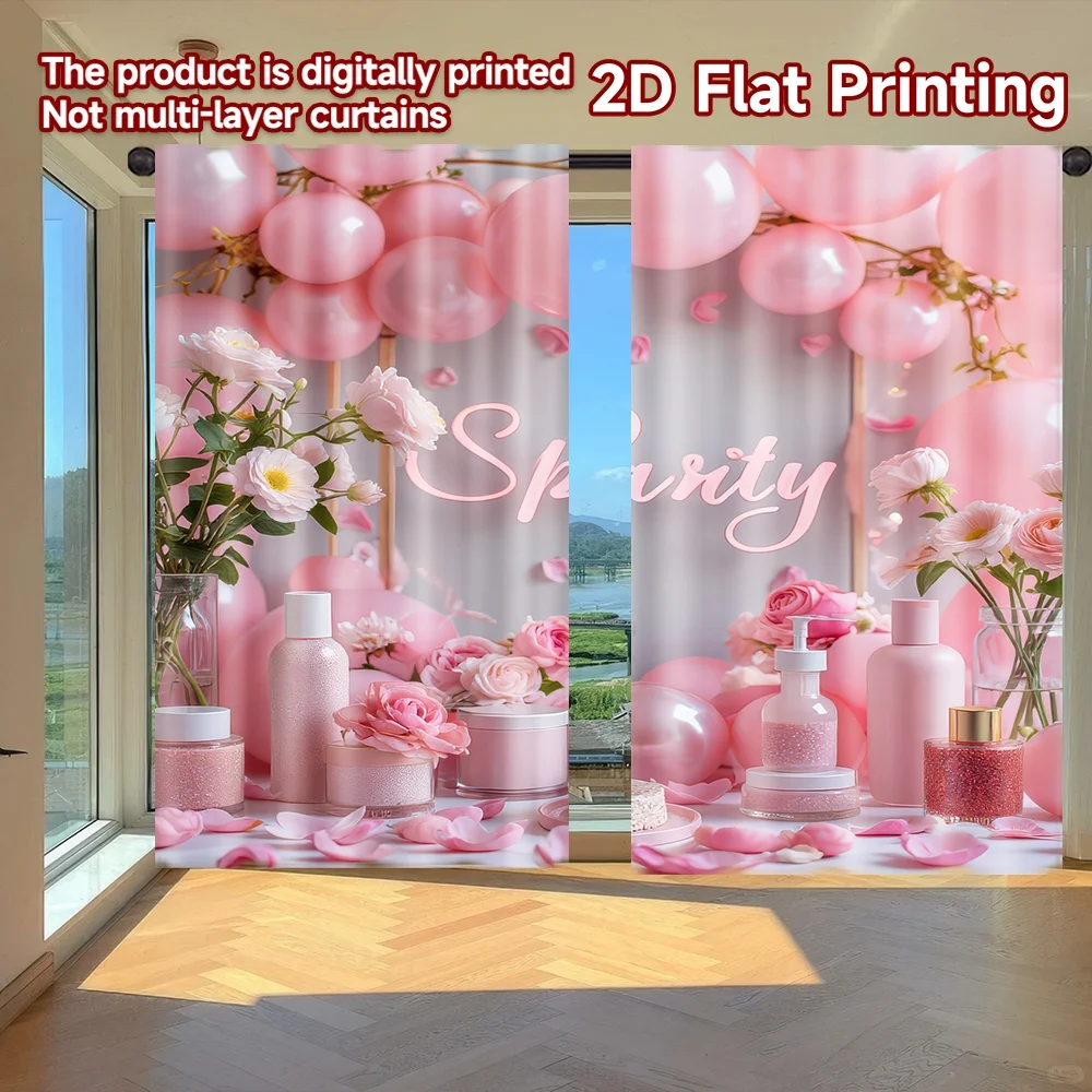 

2D flat printing 2pcs Party Curtain Spa Day Celebration Digital Printed Polyester Drapes Holiday Decorations for Home & Party