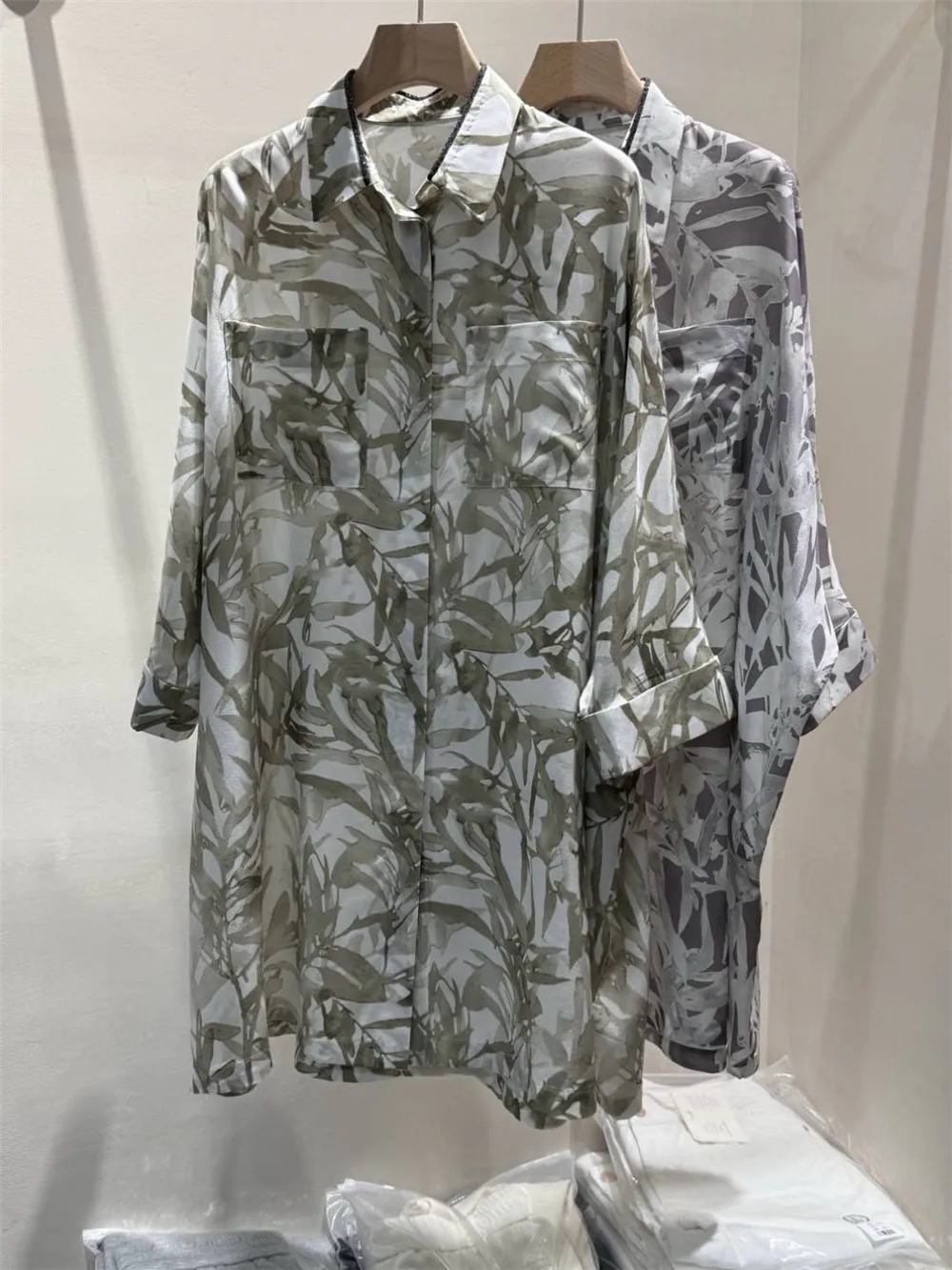 2025 Spring Summer Women's Shirt Dress Silk Printed Loose Straight Mid-Long Skirt Woman Clothing