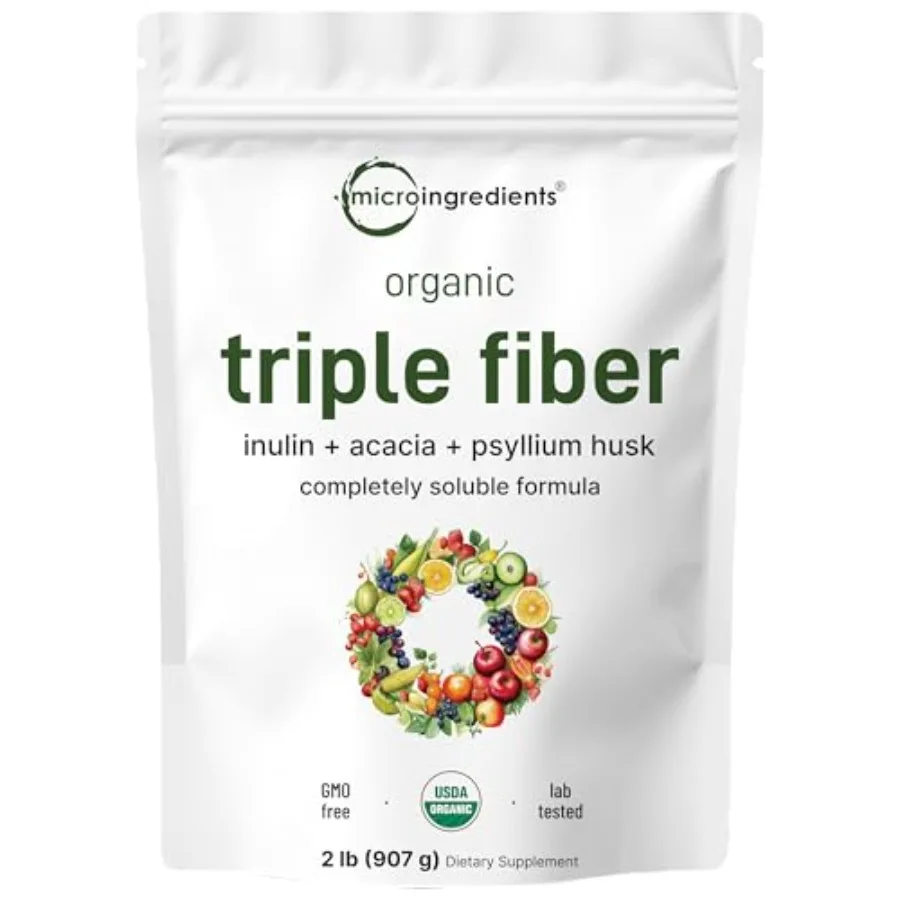 

Organic Triple Fiber Powder 2lb Natural Prebiotic to Support Digestive and Gut Health Soluble Easily Digestible Unflavored Vega