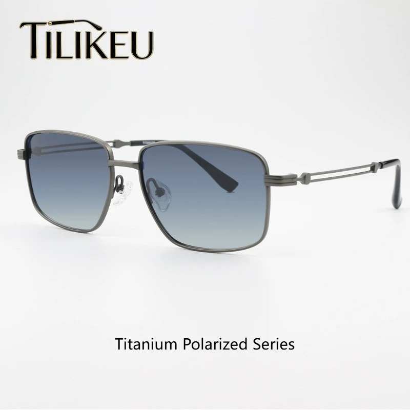 

2026 Polarized Sunglasses for Men's Luxury Pure Titanium Shades Men's Brown Big Face Square Anti-UV Fishing Sun Glasses 1109