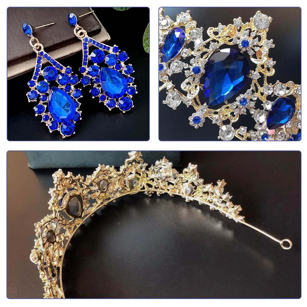 

1 set Jewelry Set Crown Headband Necklace Earrings Rhinestone Bridal Wedding Party Gift Women Girls Dangle Earrings Lightweight