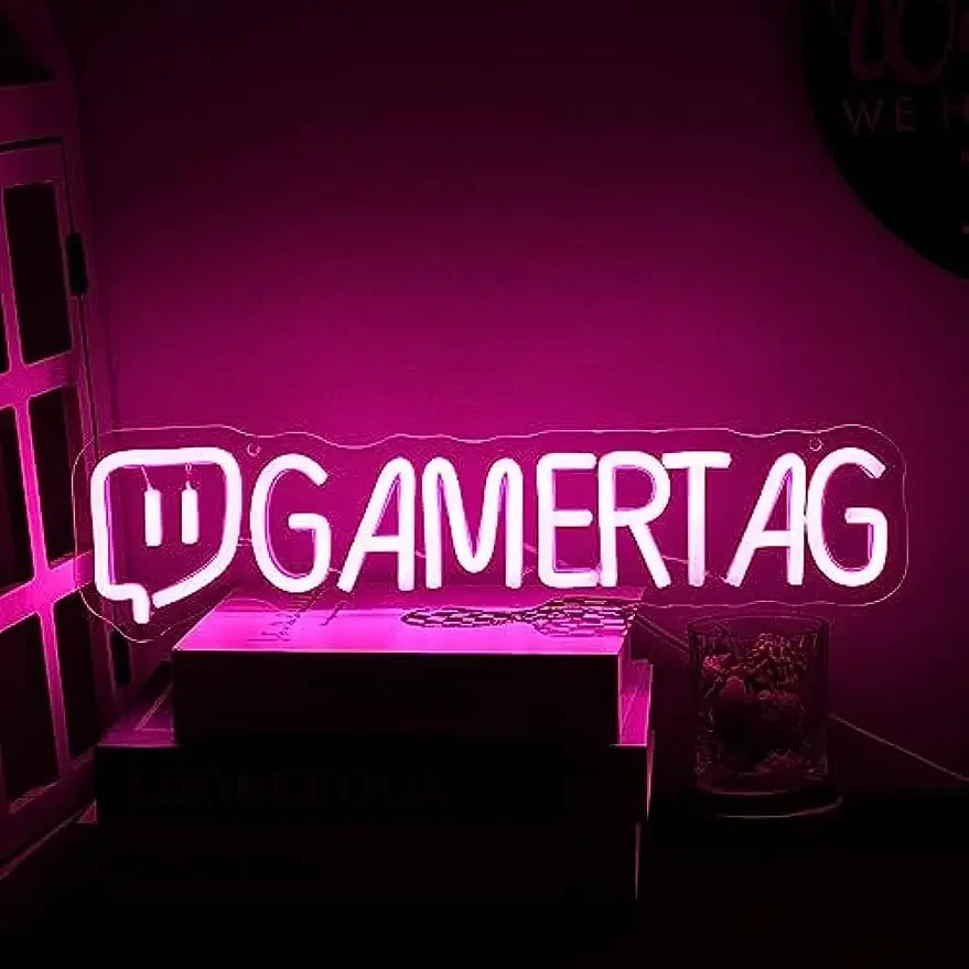 Gamer Tag Neon Sign Pink Gamer Tag Led Sign Letter Game Room LED Neon Lights for Boy Game Room Game Zone Party Decor Bedroom