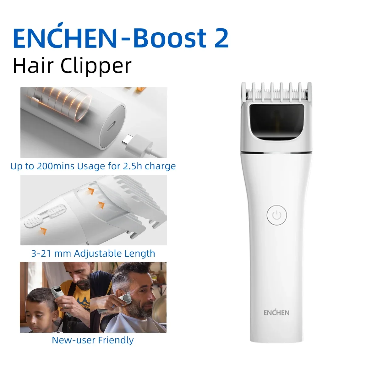 ENCHEN Hair Clipper Professional Hair Trimmer Hair Cutting Machine Beard Shaver Cordless Adjustable Body Trimmer for Men Boost 2