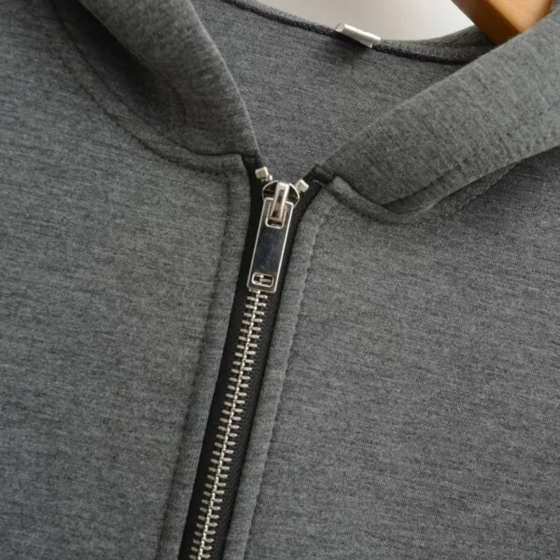 سترة بقلنسوة كاجوال للطيار باللون الرمادي الداكن معطف نسائي دافئ بسحاب عصري وأكمام طويلة فضفاض ملابس الشارع الشهير