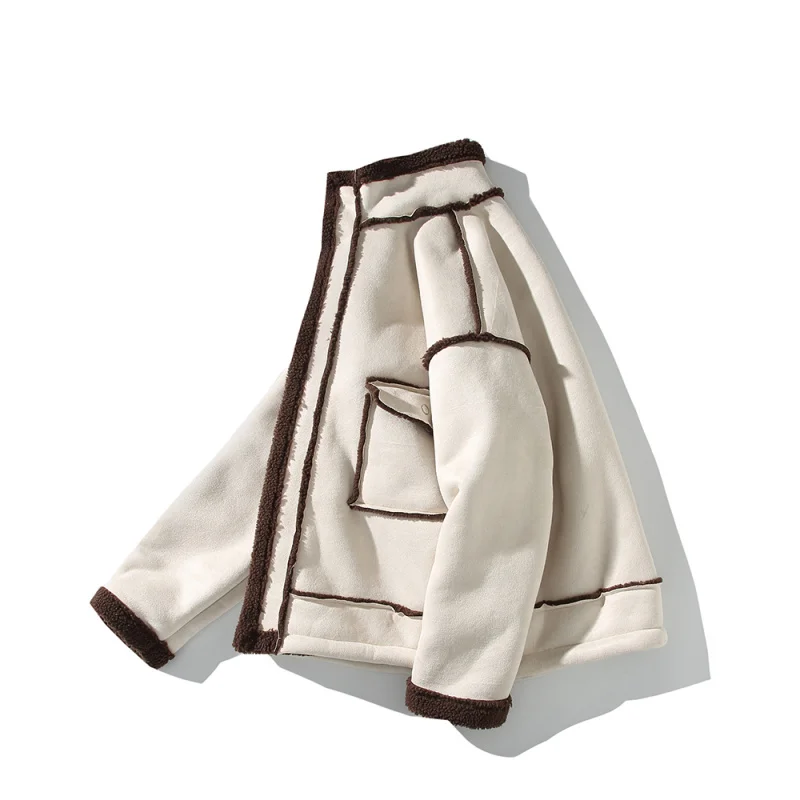 GIOIOMen's Jacket，Winter Fleece-Lined Thickened Warm Turn-Down Collar Three-Dimensional Large Pocket Loose Casual Coat Jacket