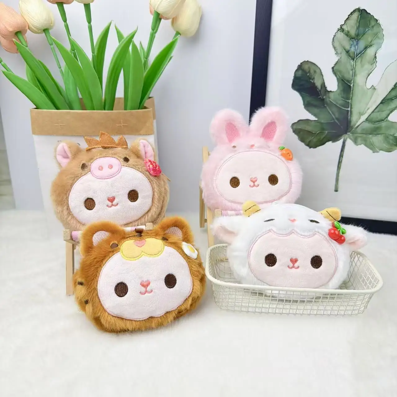 Plush Doll Cute Animal Wallet Doll Pendant Pig Rabbit Sheep Tiger Cute Fun Animal Bag Keychain Decoration