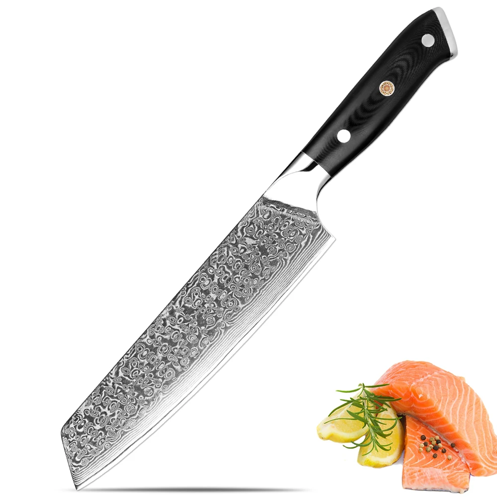 

Damascus Kiritsuke Knife 8 Inch Japanese 67 Layer Damascus Steel Professional Kitchen Chef Knife Cleaver Knife Black G10 Handle