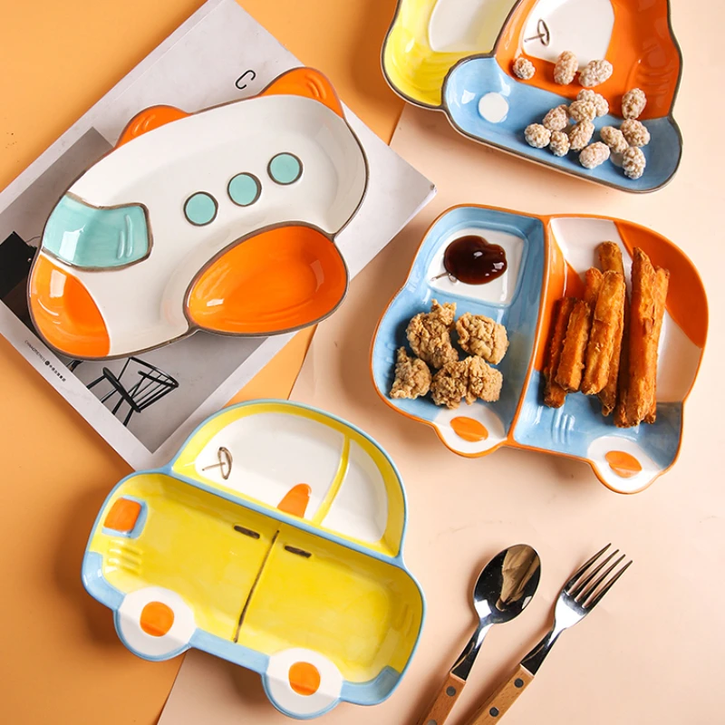 

Creative Children's Tray Ceramic Tray Dividing Family Cute Boy Tray Breakfast Tray Ceramic Plate