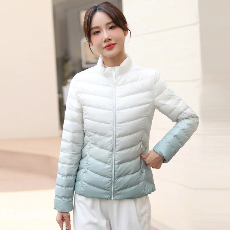 

Gradient Down Coat 2023 Autumn Winter Women Ultra Light White Duck Down Jacket Parkas Ladies Stand Collar Warm Puffer Outwears