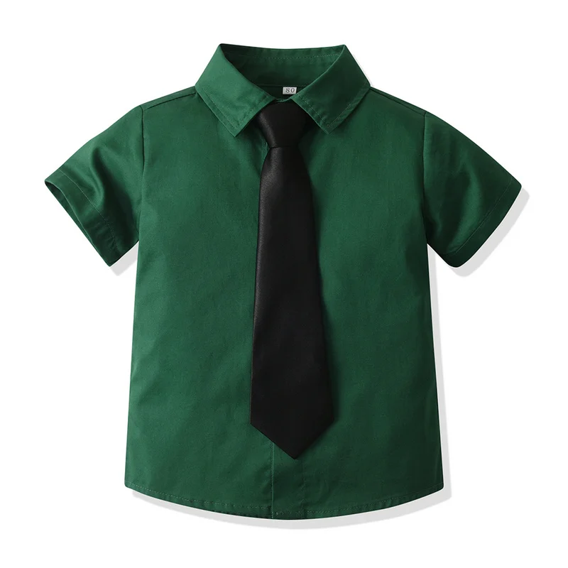 top and top Kids Boys Formal Shirts Toddler Boy Short Sleeve Lapel Casual Tops Children Gentleman Clothing for School Uniform