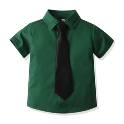 top and top Kids Boys Formal Shirts Toddler Boy Short Sleeve Lapel Casual Tops Children Gentleman Clothing for School Uniform