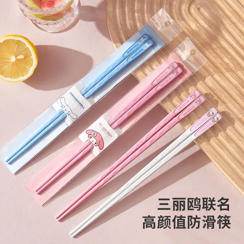 

Sanrio Hello Kitty My Melody Chopsticks Kawaii Anime Cinnamoroll Personal Non-Slip Chopsticks Cartoon Cute Table Set Kid Gift