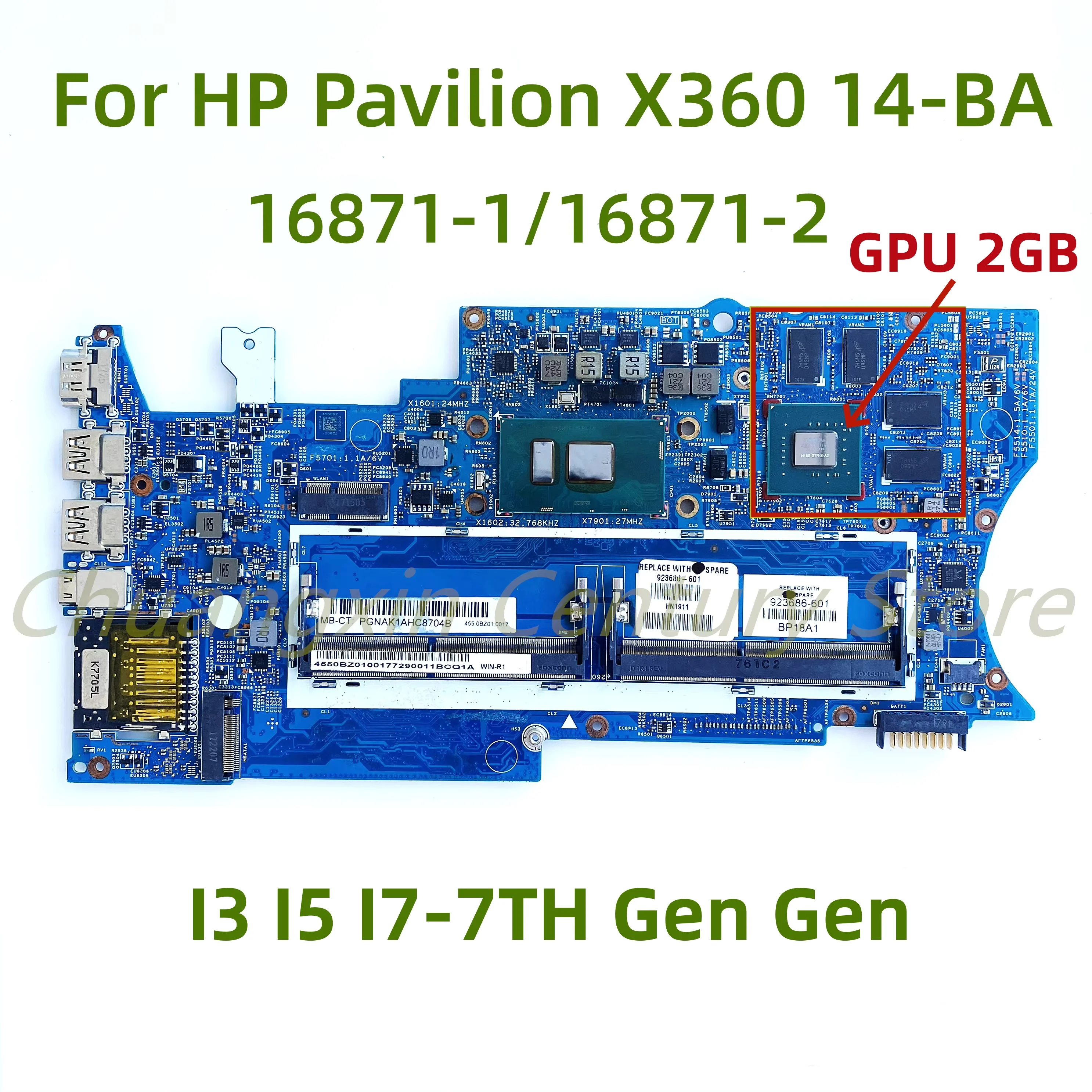 

Материнская плата 16871-1 16871-2 Подходит для ноутбука HP Pavilion X360 14-BA с процессором I5 I7-7-го поколения, графический процессор: 2 ГБ, 100% протестировано, полное