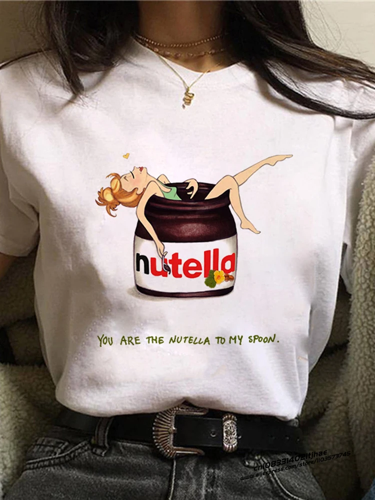 New Nutella Print T Shirt Women 90s Harajuku Kawaii  Fashion T-shirt Graphic Cute Cartoon Tshirt Korean Style Top Tees Female