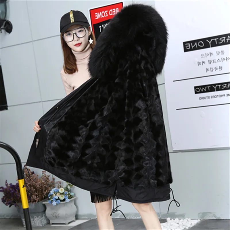 

Real 2023 coats women's outerwear Winter Natural Mink Liner Raccoon Fur hooded Cap Parker Thick double face fur