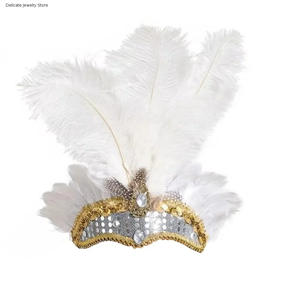 Exquisite Colorful Feather Headpiece Elegant Glitter Sequin Feather Headband Carnival Events Vintage Masquerade Hair Band