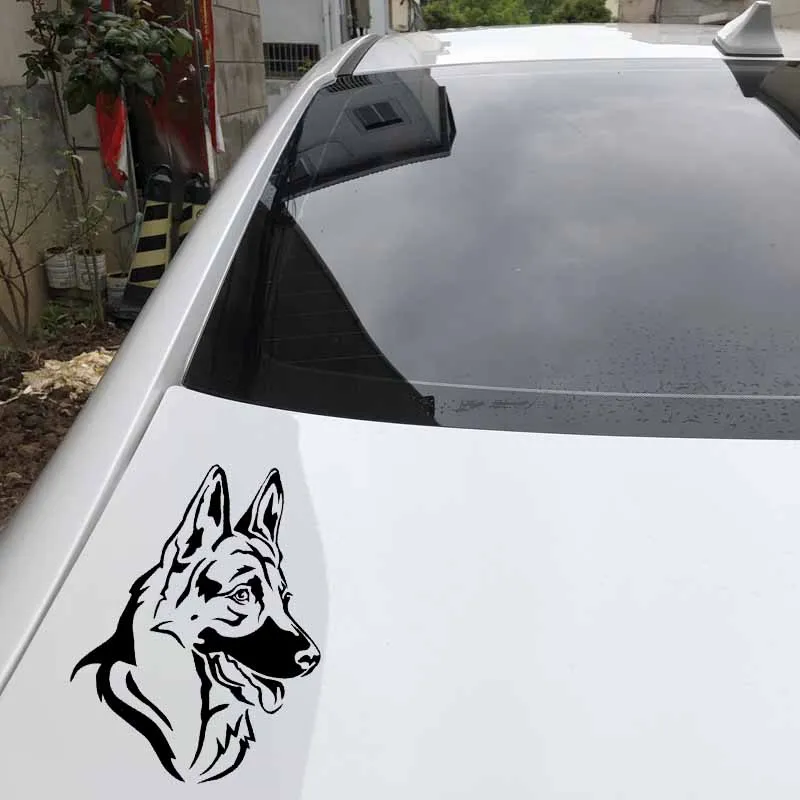 สติ๊กเกอร์รถเยอรมัน Shepherd สัตว์เลี้ยงหัวสัตว์ PVC อุปกรณ์ตกแต่งรถยนต์ Decals Creative กันน้ําสีดํา/สีขาว,16 ซม.* 12 ซม