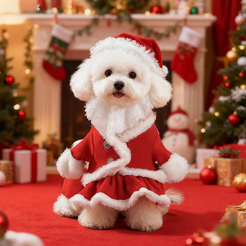 Vestido Clásico de Santa Claus para Perros Pequeños, Falda Roja Esponjosa de Navidad, Lindo Atuendo Festivo para Yorkies, Poodles y Razas Pequeñas, Ideal para Fiestas y Fotos