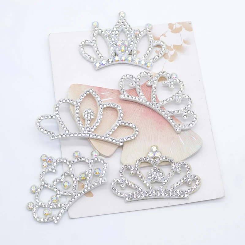 10Pcs White Padded Multiple Shaped Crown Rhinestone Applique for DIY Headwear Hair Bow Accessories Clothes Crafts Decor Patches