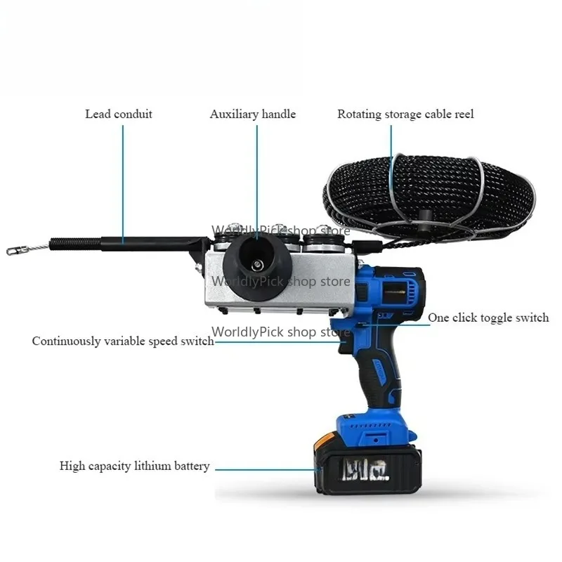 Electrician Brushless Threading Machine - Wire Pulling Hidden PipeThreaderLineGuide Puller Threading Device for Professional Use