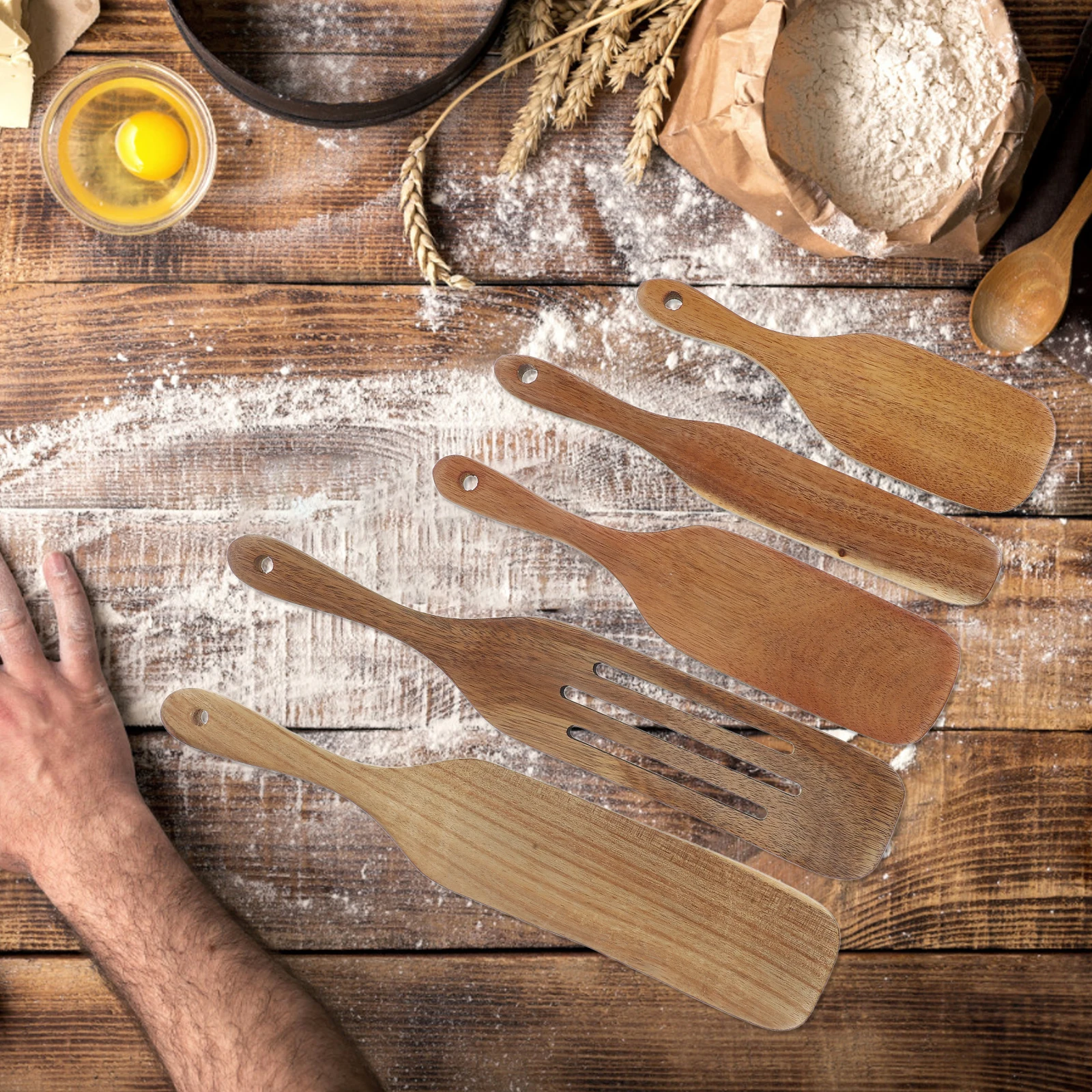 

5 pcs Wood Pizza Shovel Kitchen Tools Dough Teak Spatula Gadget Long Handle Smooth Wooden Utensils Set Baking Goods