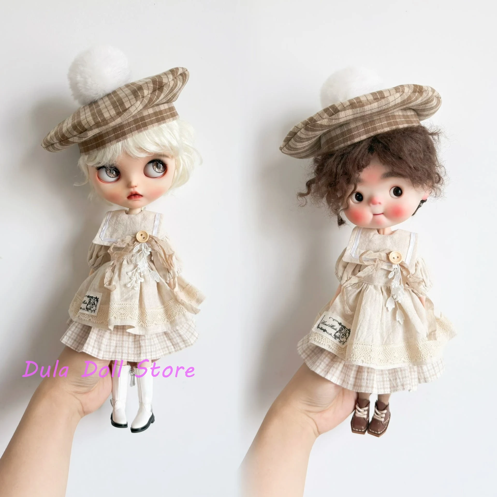 

Dula Doll Clothes Tawny dress plaid base dress hat set Blythe ob24 ob22 ICY JerryB 1/6 Doll Accessories