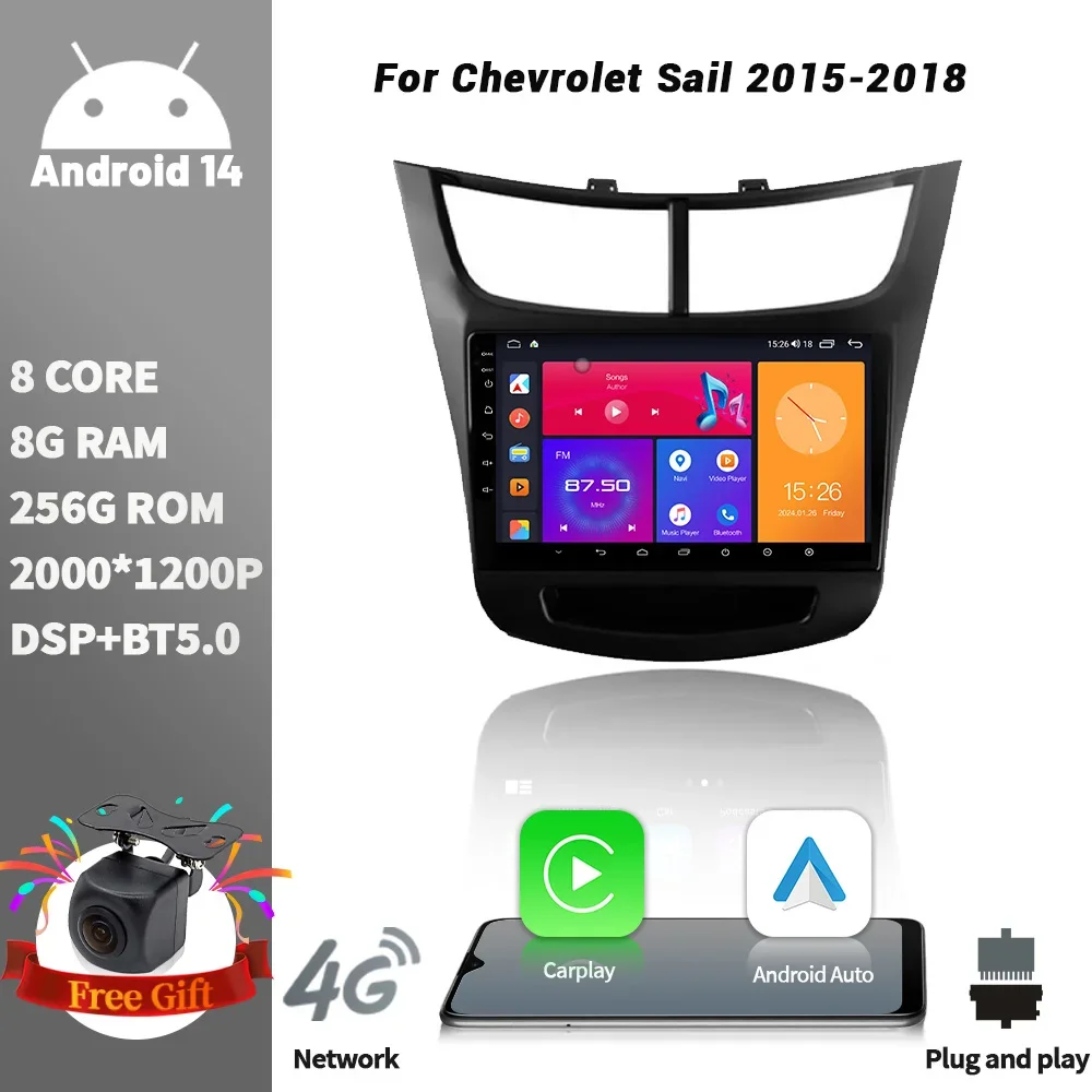 

For Chevrolet Sail 2014-2018 For qled Screen Android 14 Car Radio Navigation GPS Stereo Multimedia car navigation auto hifi