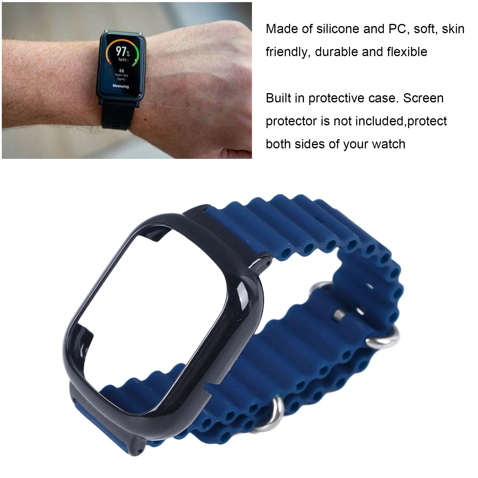 

Watch Silicone Strap with Built in PC Case Fashionable Adjustable Wristband for Honor 4